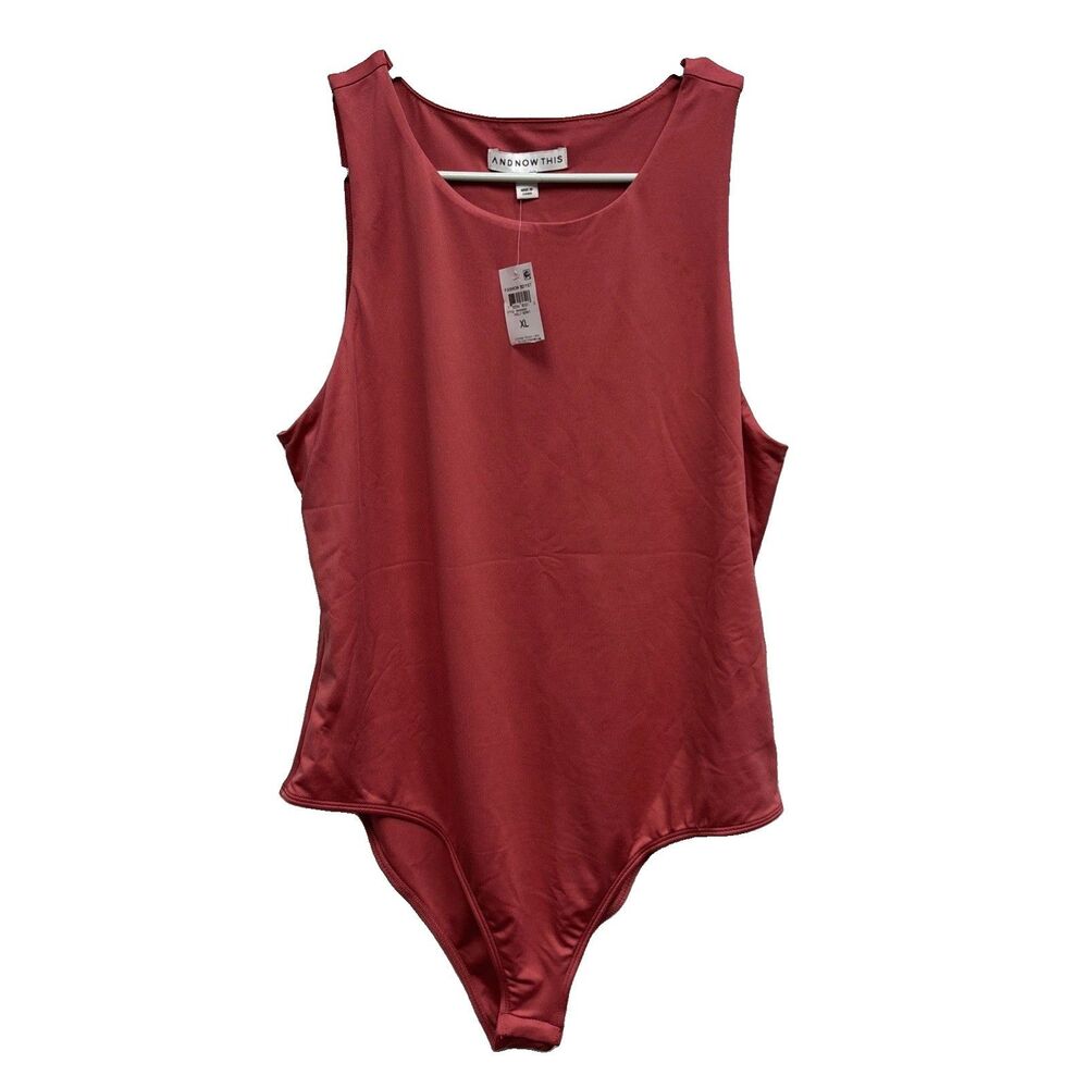 And Now This Women Bodysuit Holly Berry Red XL New Sleeveless Snaps Stretch